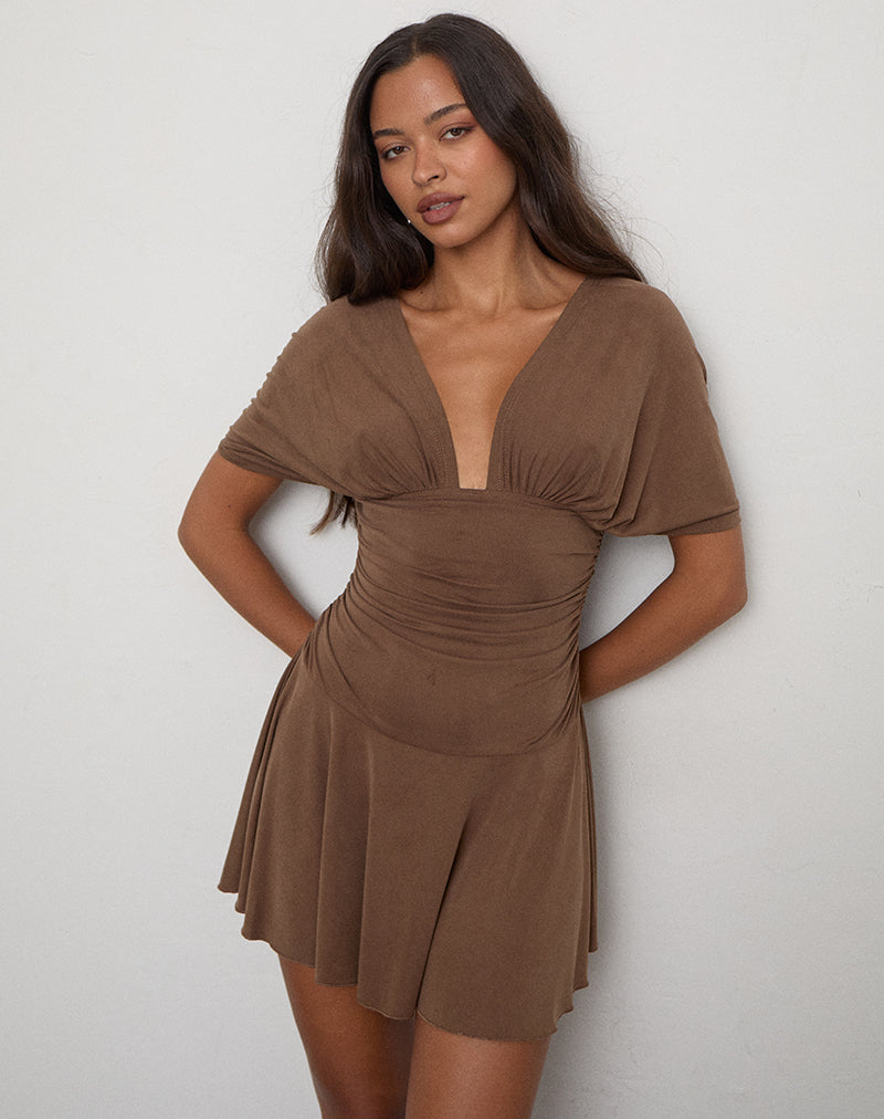 Image of Sunmi Mini Dress in Cupro Bitter Chocolate