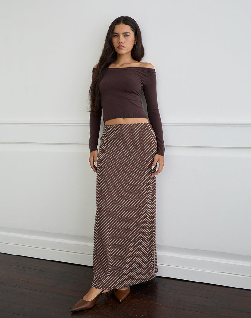 Image of Surina Maxi Skirt in Diagonal Striped Flock Brown and Cream