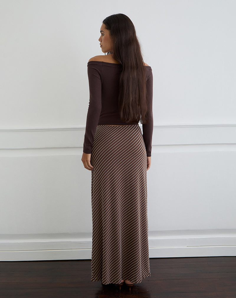 Image of Surina Maxi Skirt in Diagonal Striped Flock Brown and Cream