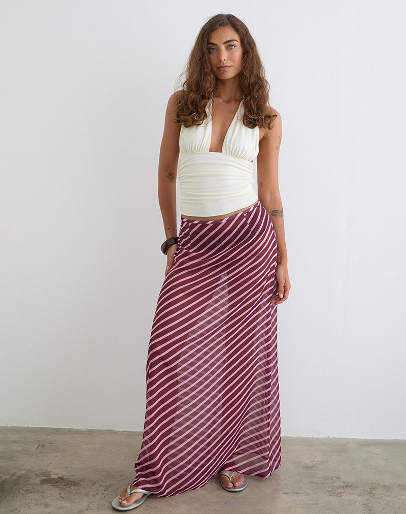 Surina Maxi Skirt in Tilted Stripe Chiffon Pink and Burgundy