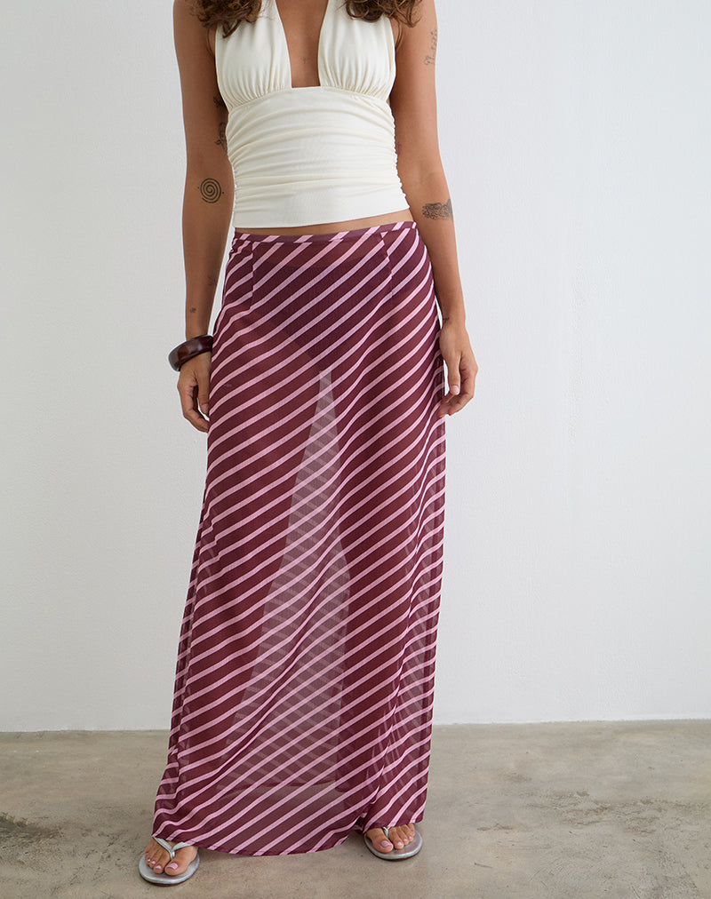 Image of Surina Maxi Skirt in Tilted Stripe Chiffon Pink and Burgundy