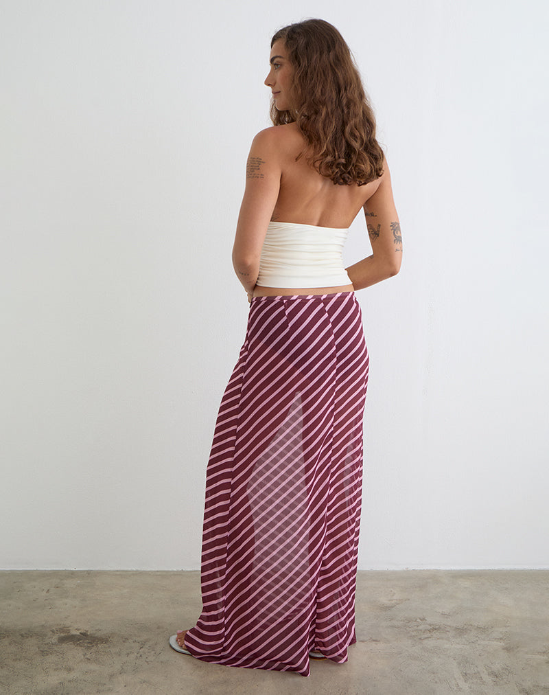 Image of Surina Maxi Skirt in Tilted Stripe Chiffon Pink and Burgundy