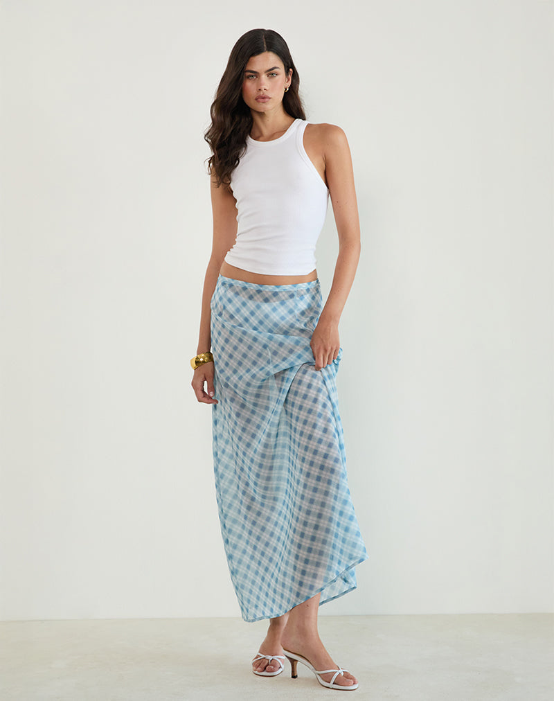 Image of Surina Maxi Skirt in Blurred Check Blue