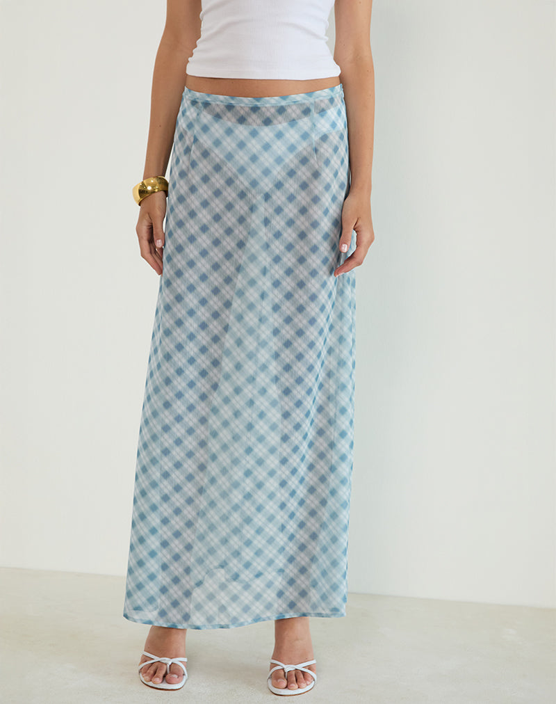 Image of Surina Maxi Skirt in Blurred Check Blue