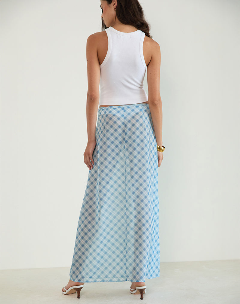 Image of Surina Maxi Skirt in Blurred Check Blue