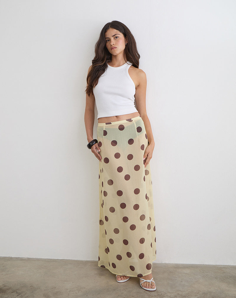 Image of Surina Maxi Skirt in Yellow with Irregular Polka Brown