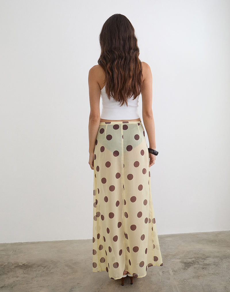 Image of Surina Maxi Skirt in Yellow with Irregular Polka Brown