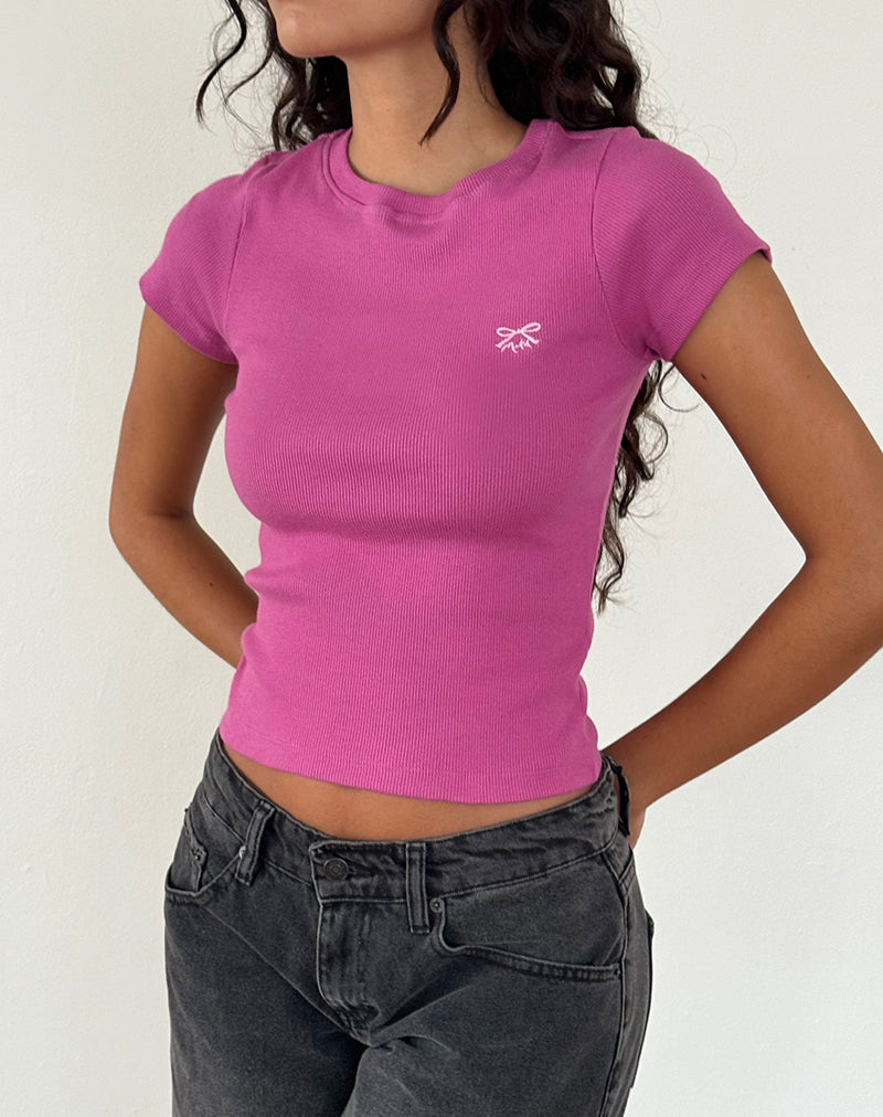Image of Suti Tee in Cashmere Pink with Light Pink Bow M Embroidery