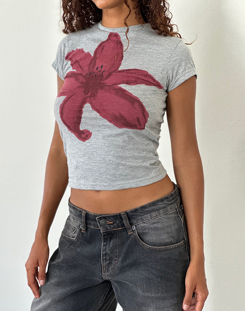 Image of Sutin Tee in Grey Marl Painted Flower Graphic