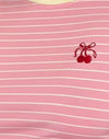  Pink Stripe Combi Cherry Embroidery