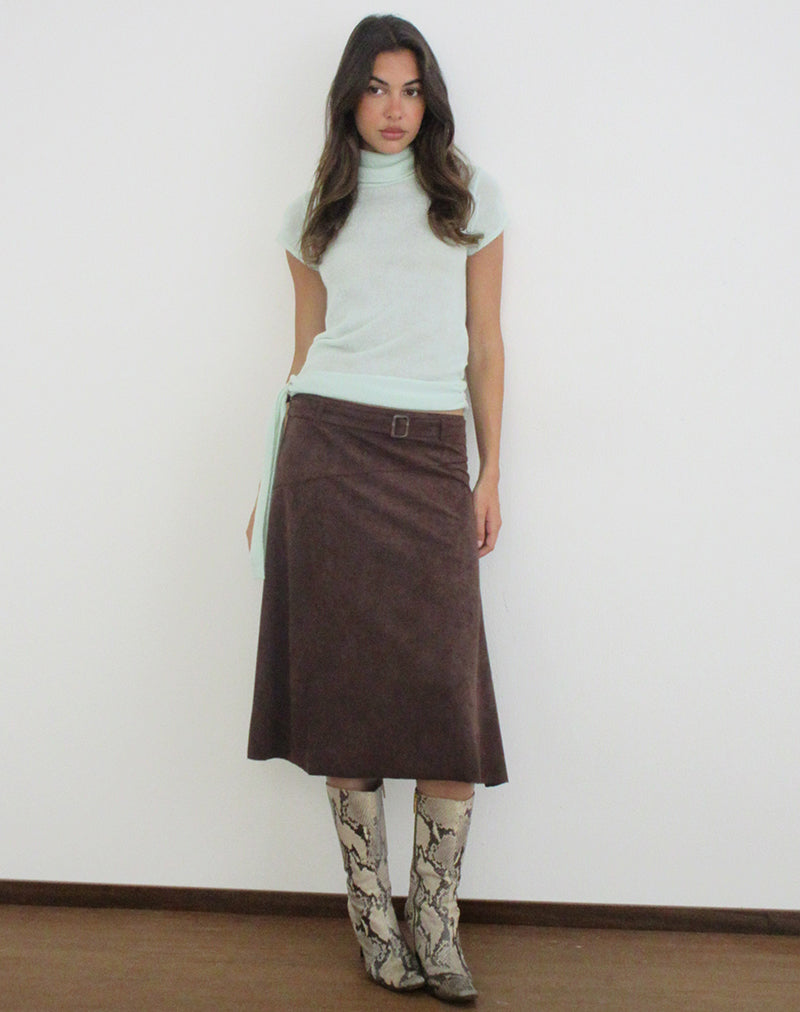 Image of Suzu Midi Skirt in Faux Suede Dark Brown