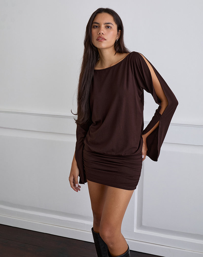Sybe Long Sleeve Mini Dress in Bitter Chocolate