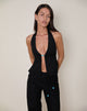 Image of Syrma Backless Halterneck Top in Linen Black