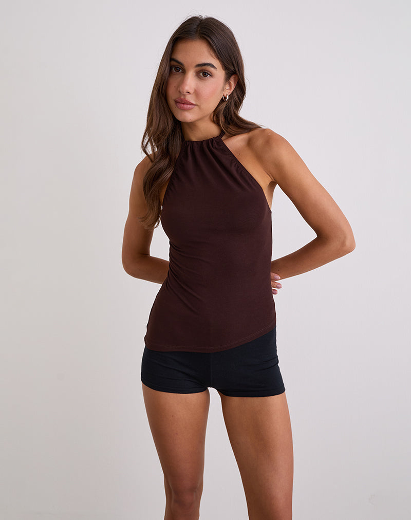 Image Sadra Halter Top in Rayon Jersey Bitter Chocolate
