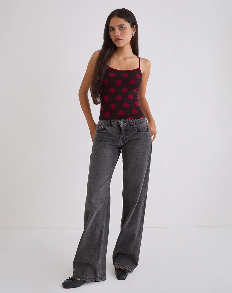 Solani Top in Brown with Big Polka Red