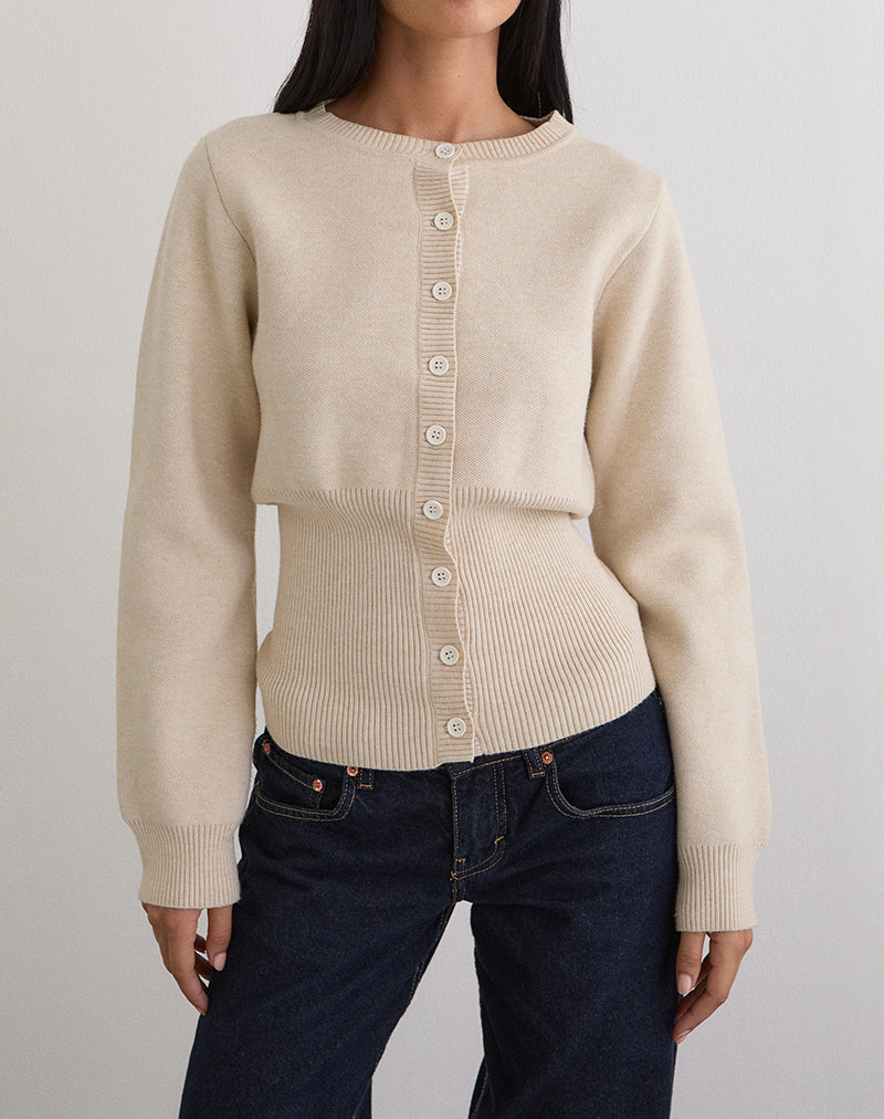 Image of Subra Long Sleeve Ribbed Hem Cardigan in Ivory