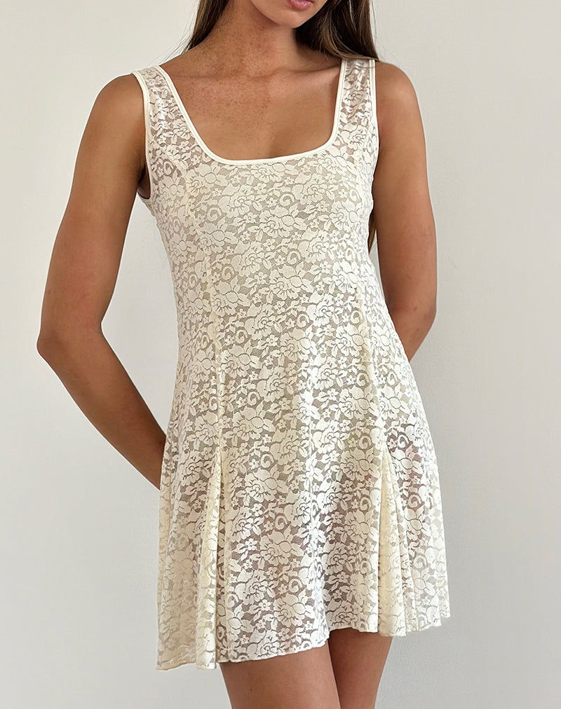 image of Tabah Mini Dress in Rose Lace Ivory