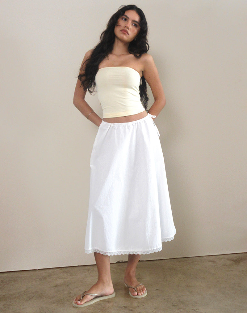 image of Taka Midi Skirt in Poplin White