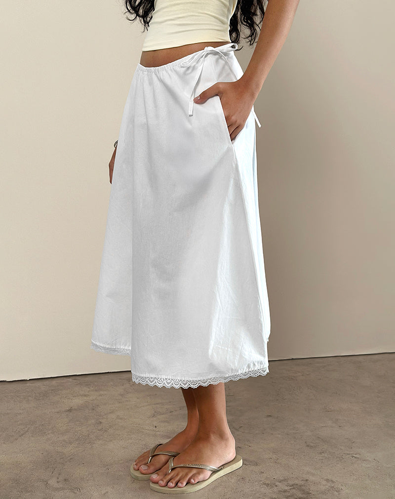 image of Taka Midi Skirt in Poplin White