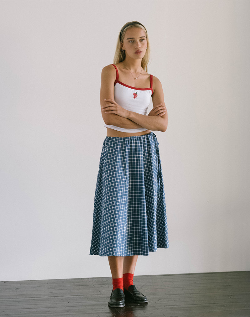 Takara Midi Skirt in Navy Tartan Poplin