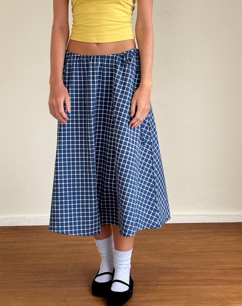 Image of Takara Midi Skirt in Navy Tartan Poplin
