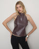 Image of Tali High Neck Top in Croc PU Aubergine