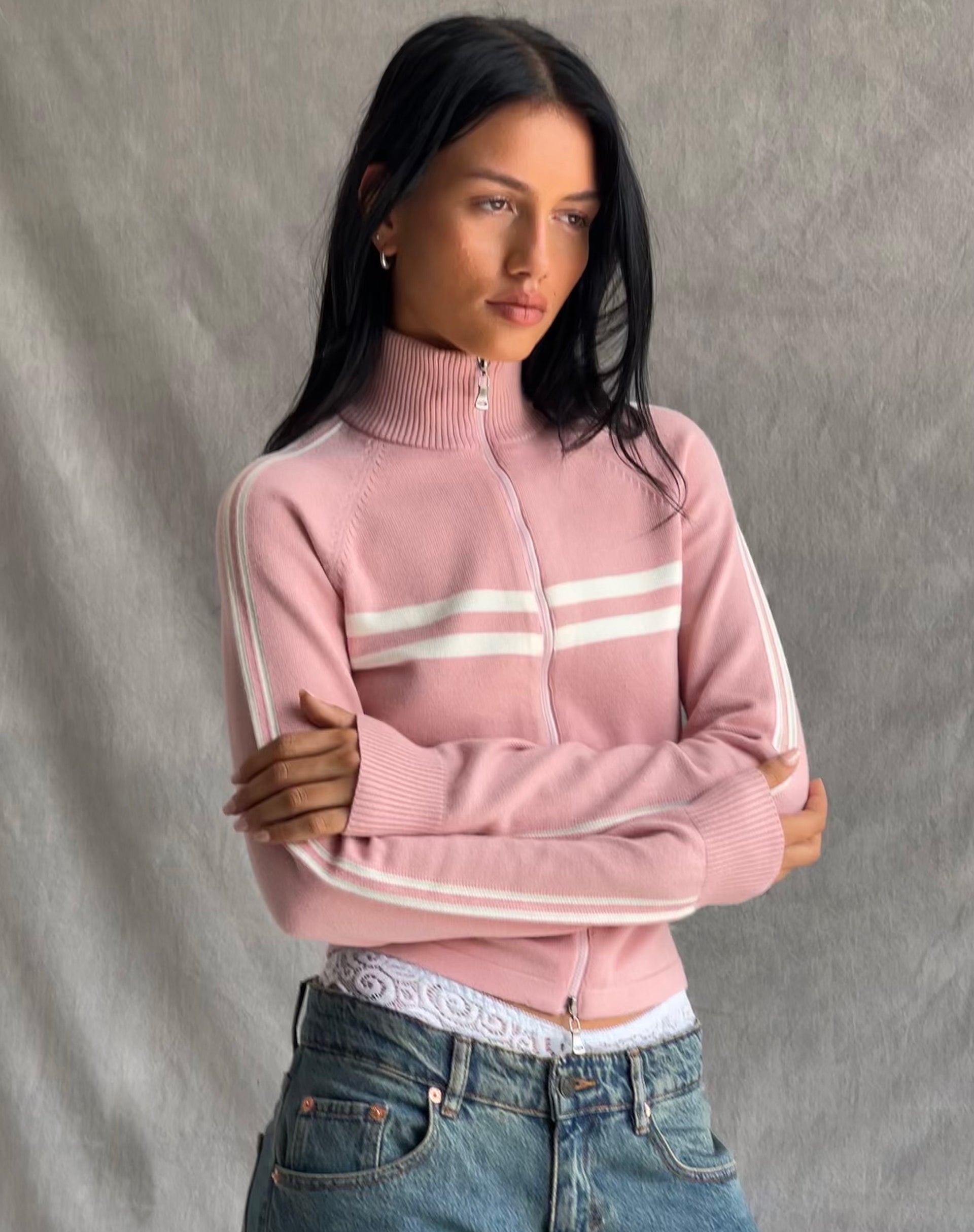 Image of Talisa Sporty Zip Through Jacket in Knit Pink