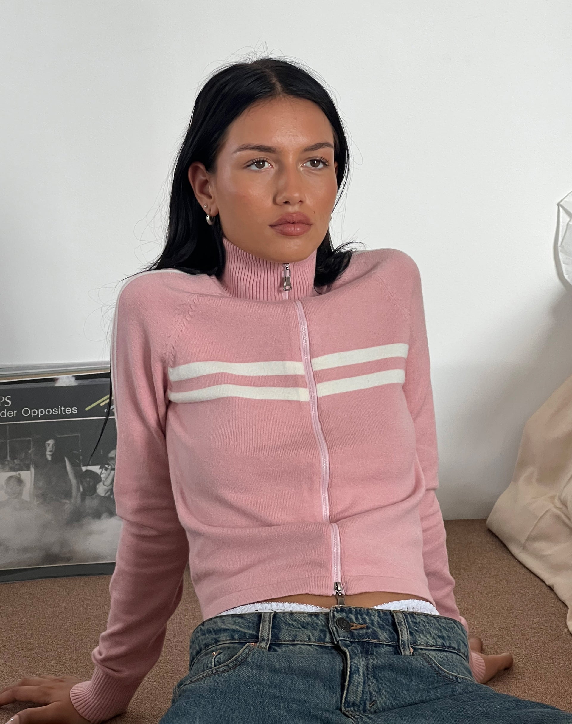 Image of Talisa Sporty Zip Through Jacket in Knit Pink