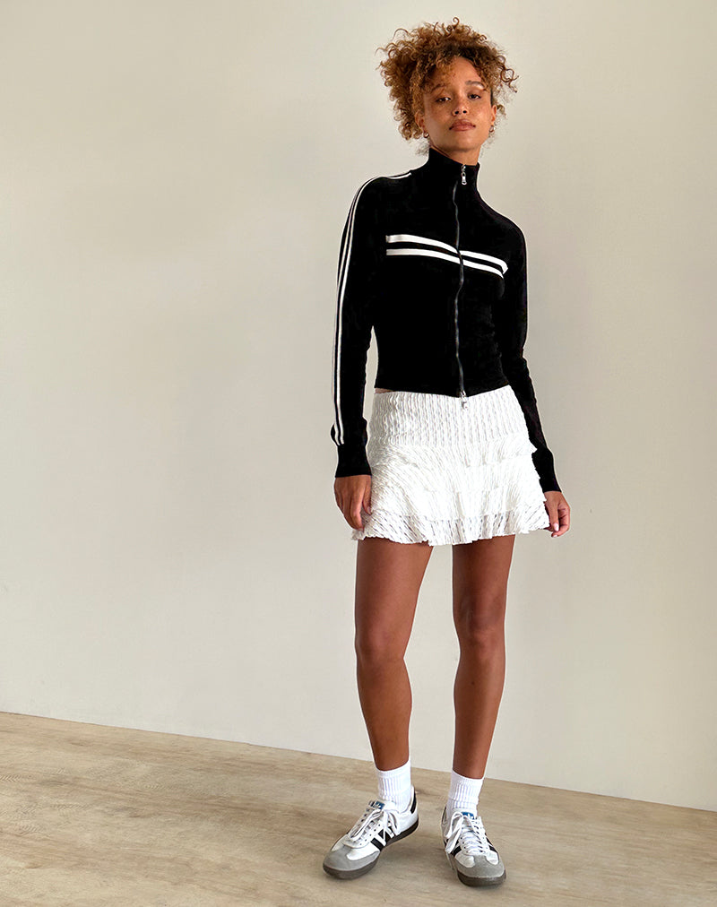 Image of Talisa Zip Through Jacket in Black with White Stripe