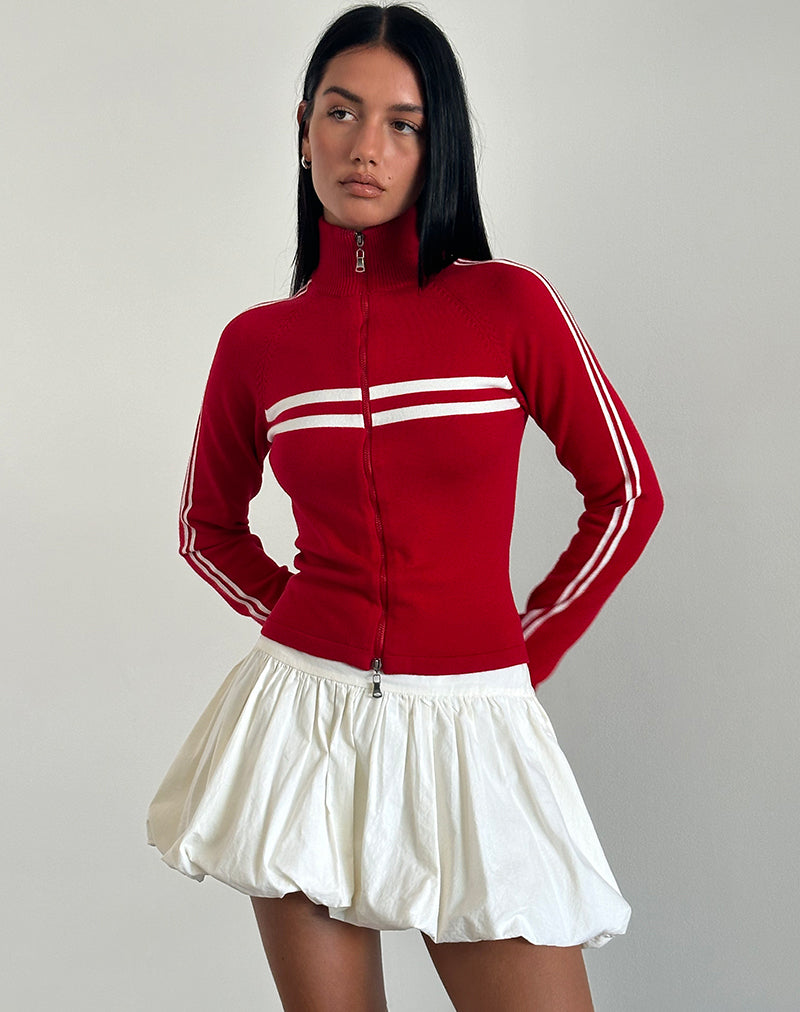 image of Talisa Zip Through Jacket in Red with White Stripe