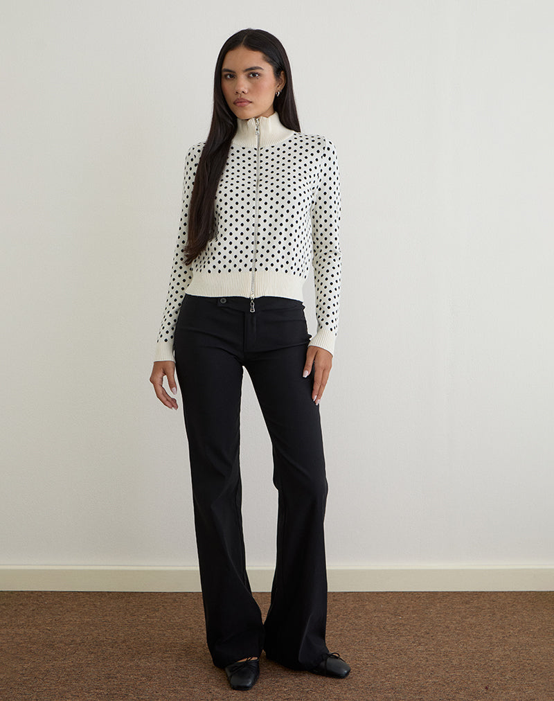 Image of Talisa Zip Through Knit Jacket in Tiny Polka Ivory