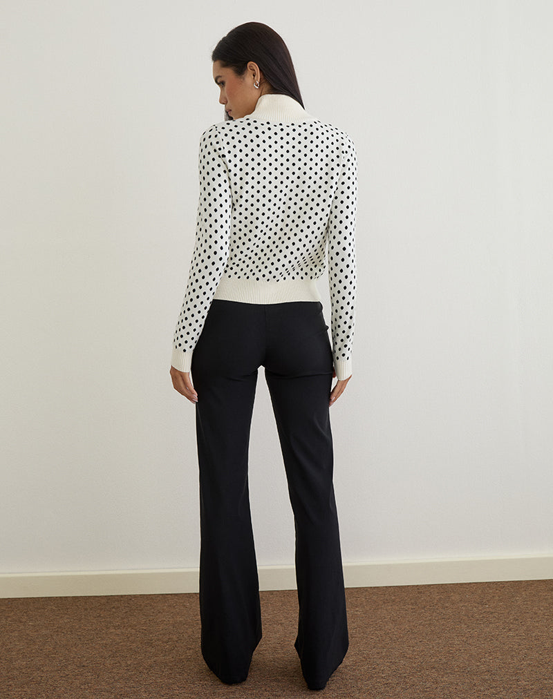 Image of Talisa Zip Through Knit Jacket in Tiny Polka Ivory
