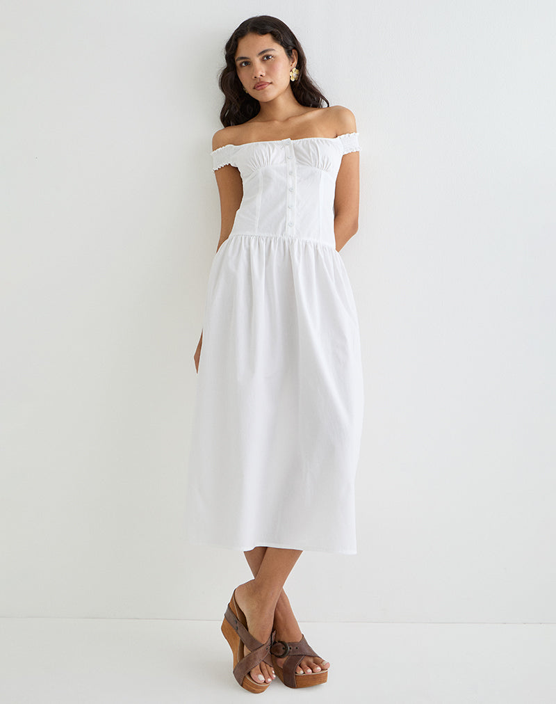 Image of Tamashi Off the Shoulder Maxi Dress in White
