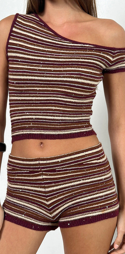 Image of Husan Hot Pants in Shimmer Stripe Knit Rust