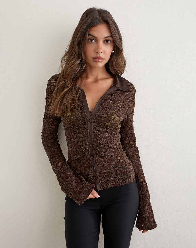 Tamy Fitted Shirt in Lace Brown
