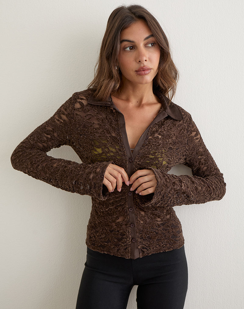 Image of Tamy Fitted Shirt in Lace Brown