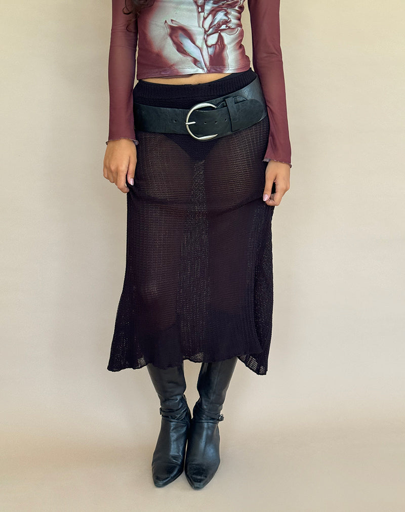 Image of Tanisha Midi Skirt in Rib Knit Black