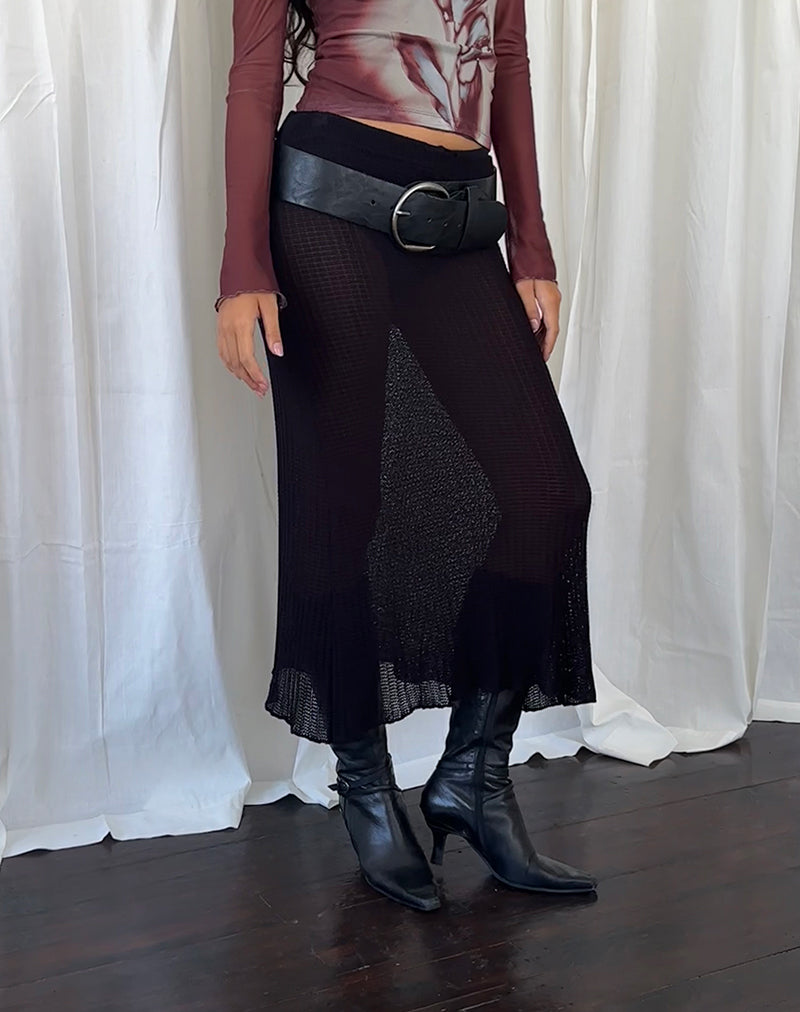 Tanisha Midi Skirt in Rib Knit Black