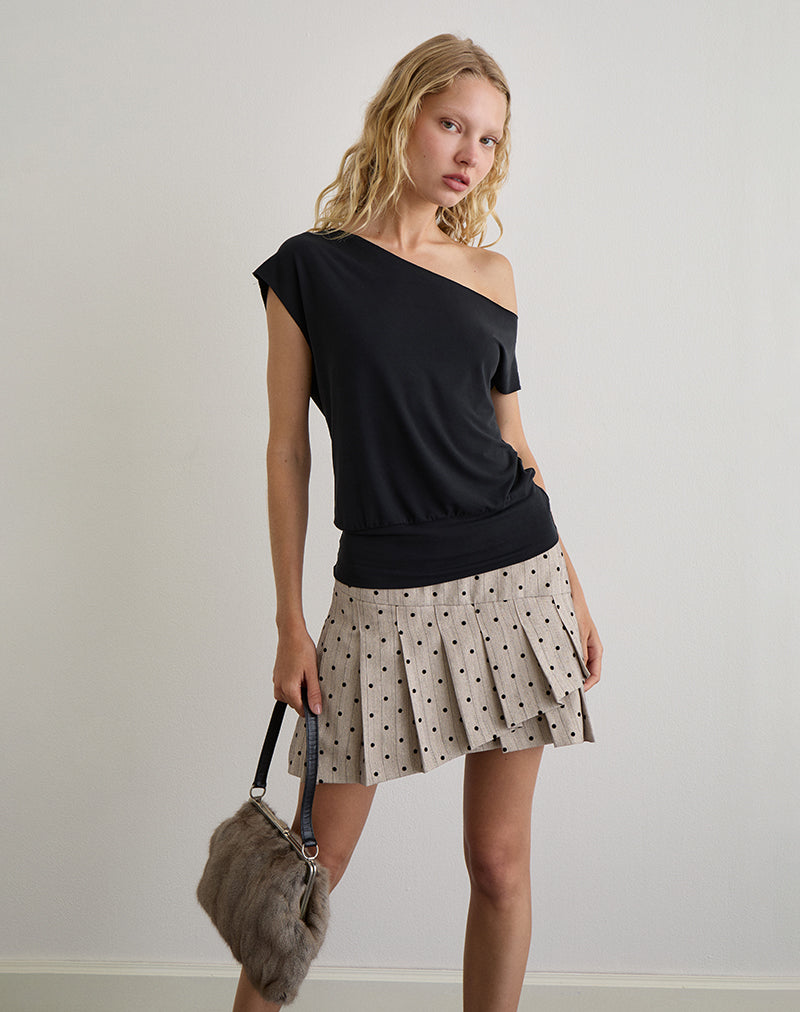 Image of Tarja Mini Skirt in Beige with Polka Pinstripe
