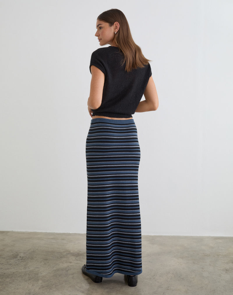 Blue and Grey Striped Knit Maxi Skirt | Tarmina – motelrocks.com