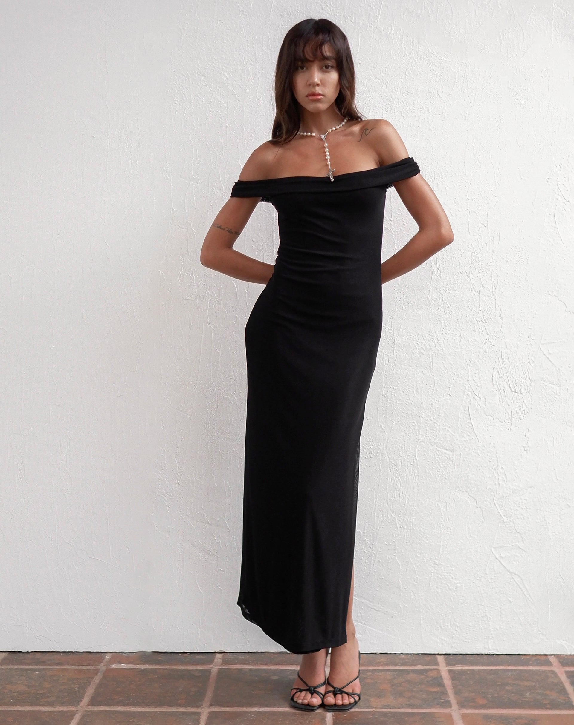 black bardot dress maxi Similina Halter Maxi Dress In Black