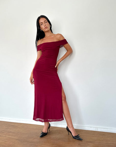 Burgundy bardot shop maxi dress