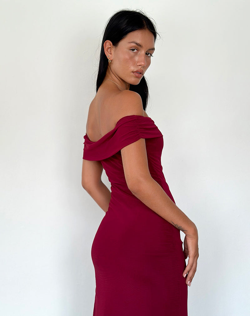 Burgundy bardot shop maxi dress