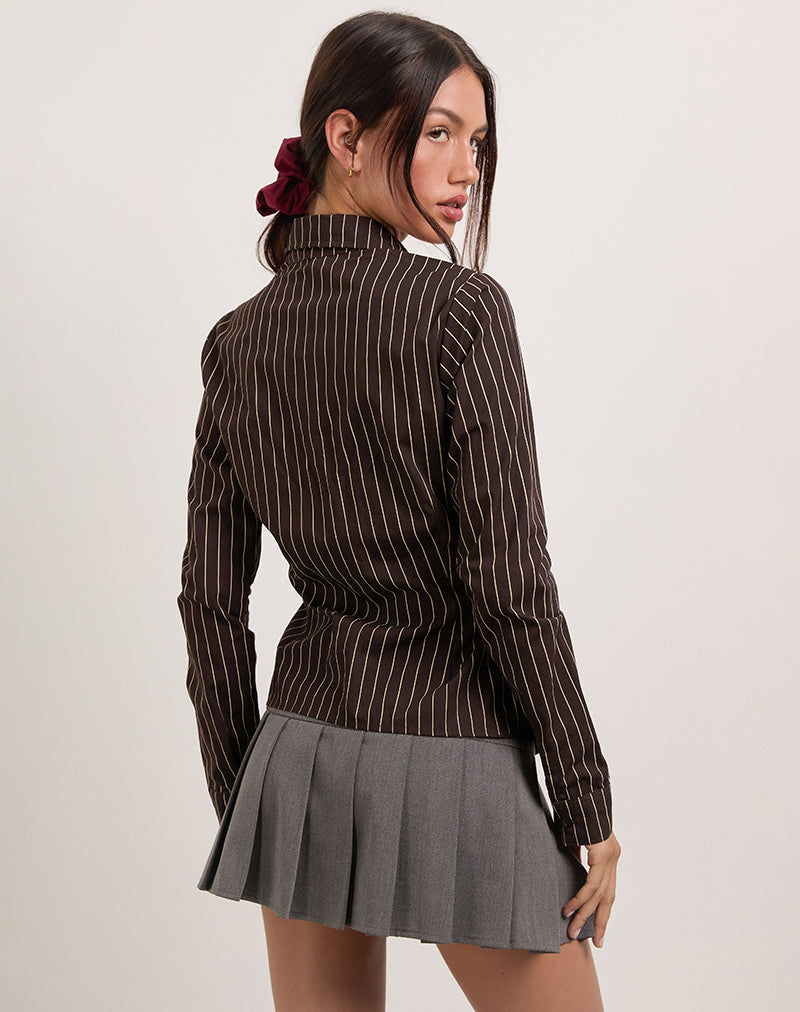 Image of Tarsi Fitted Shirt in Mono Pinstripe Chocolate