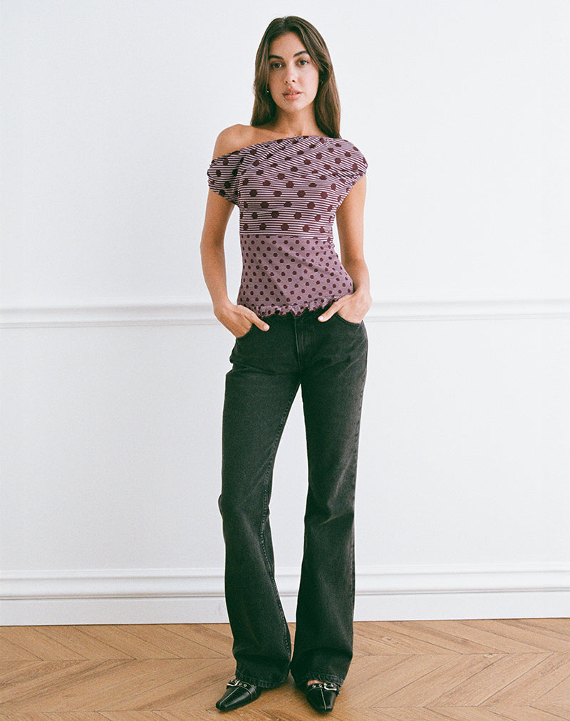 Image of Tarya Asymmetric Top in Stripe Polka Plum