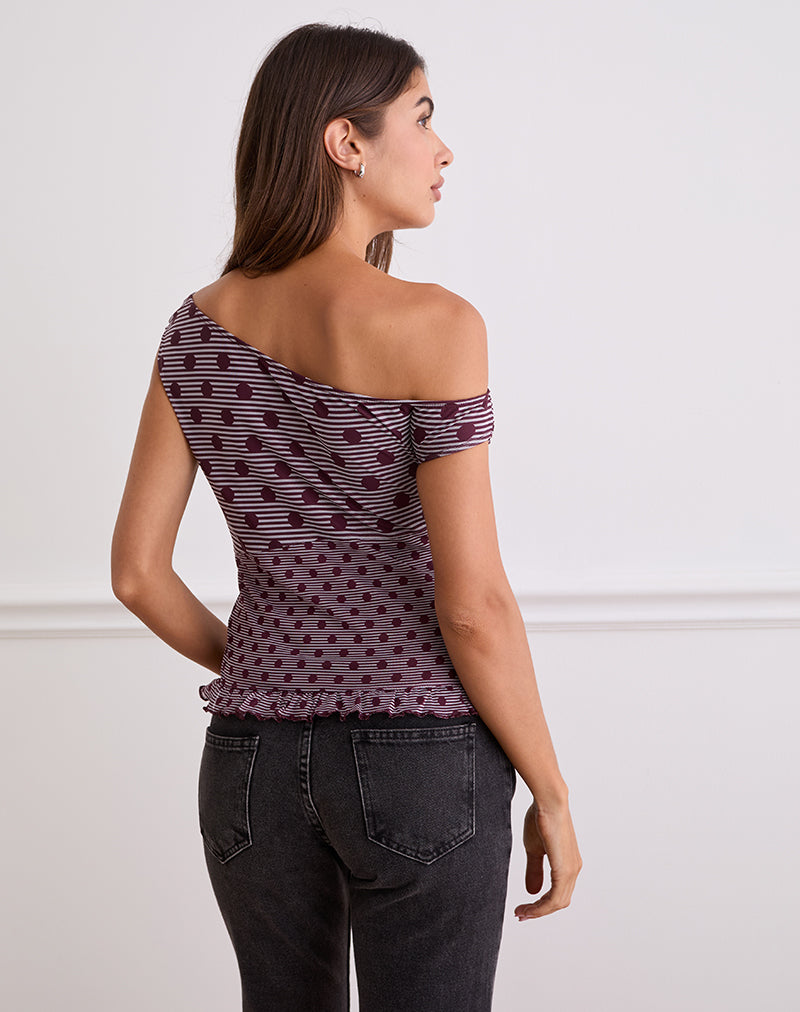 Image of Tarya Asymmetric Top in Stripe Polka Plum