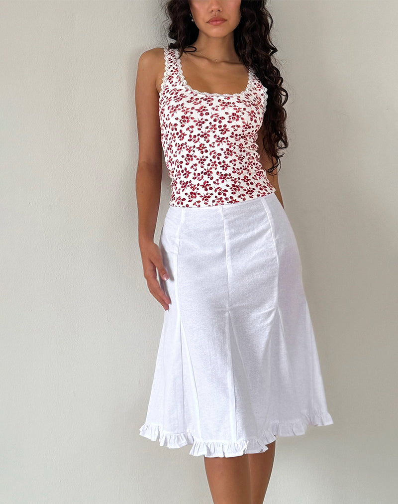 Tausi Pleated Midi Skirt in Off White Linen