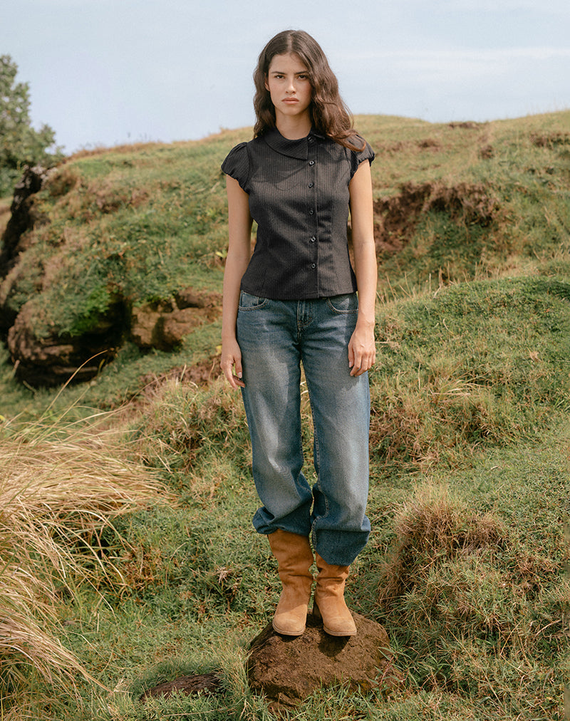 Telese Asymmetric Shirt in Dusky Pinstripe Grey