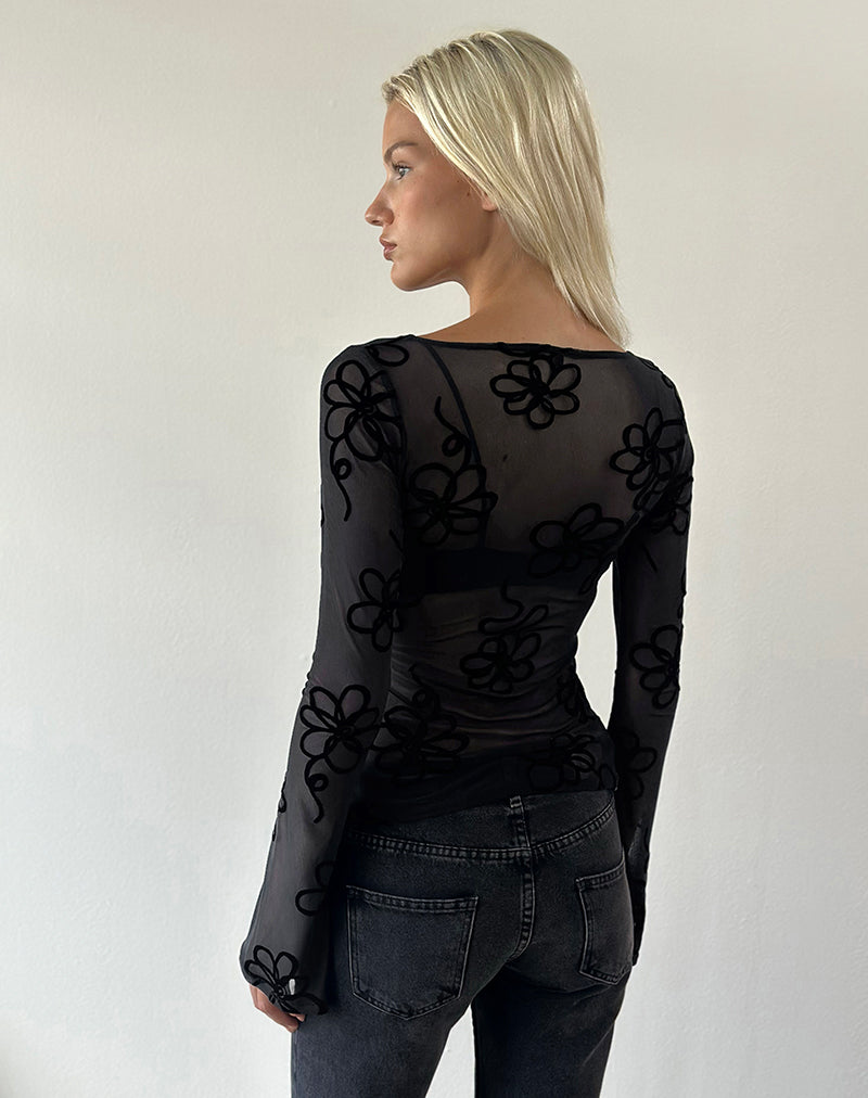Image of Tineko Long Sleeve Top in Doodle Flock Black