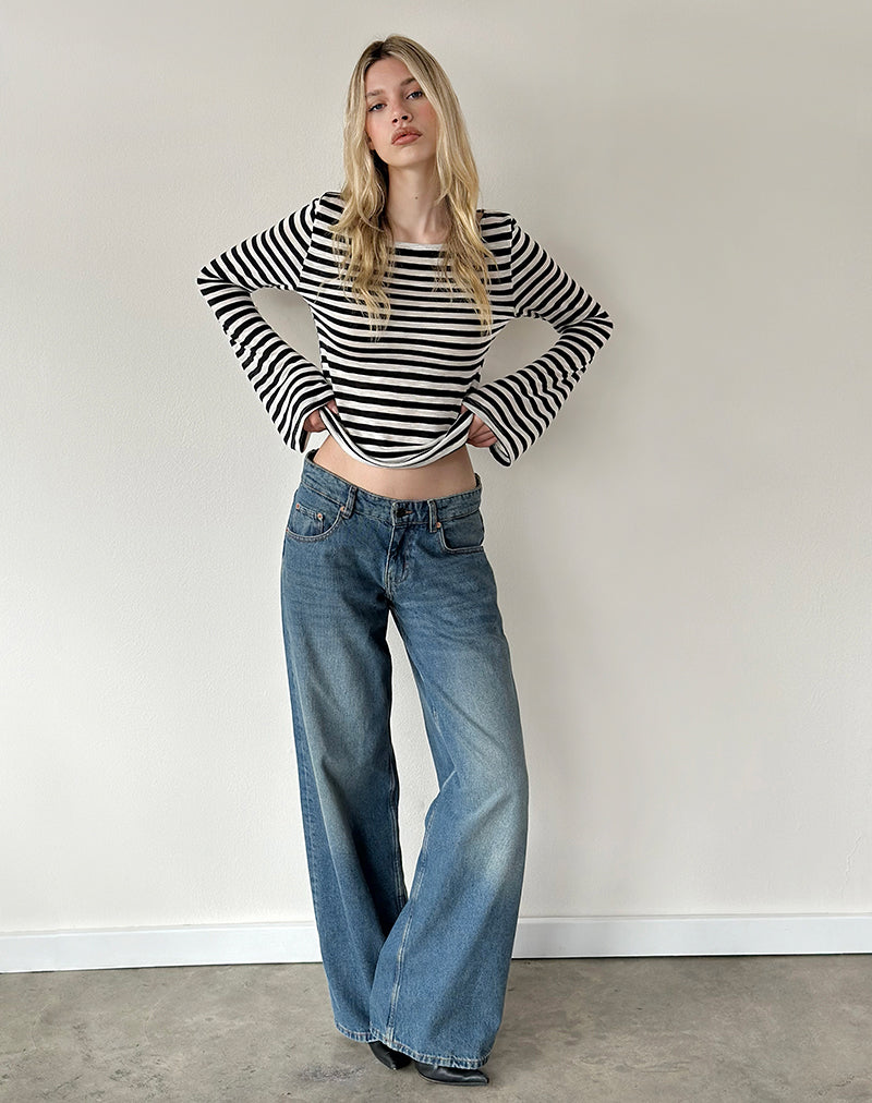 Image of Roomy Extra Wide Low Rise Jeans in Bright Blue